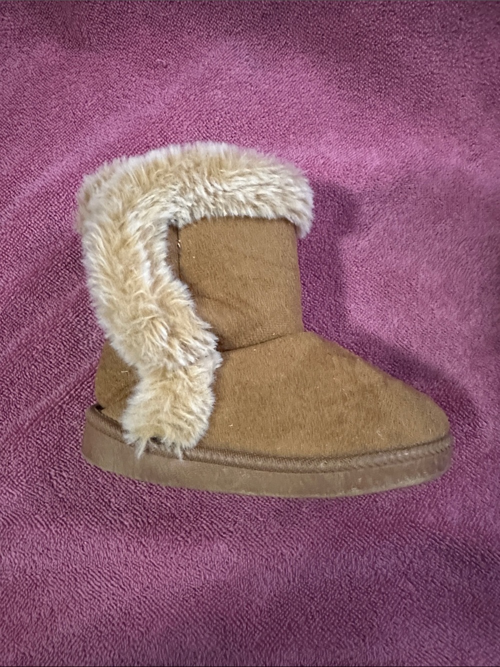 Kids Brown Faux-Fur Trim Cozy Boot
